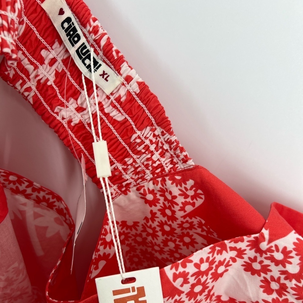 Ciao Lucia Aukai Floral Square Neck Cotton Mini Dress In Red Multi — image 5 of 8